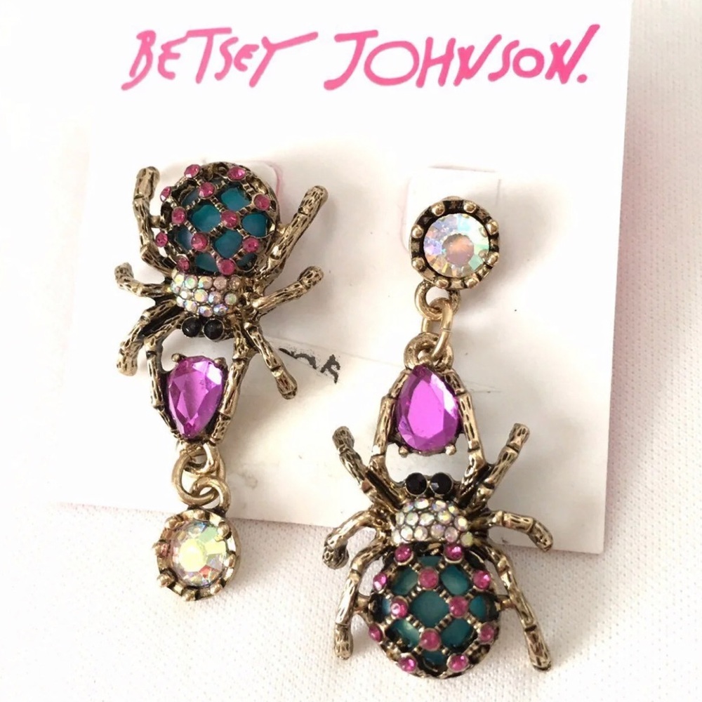 Betsey Johnson Crystal Spider Earrings NWT
